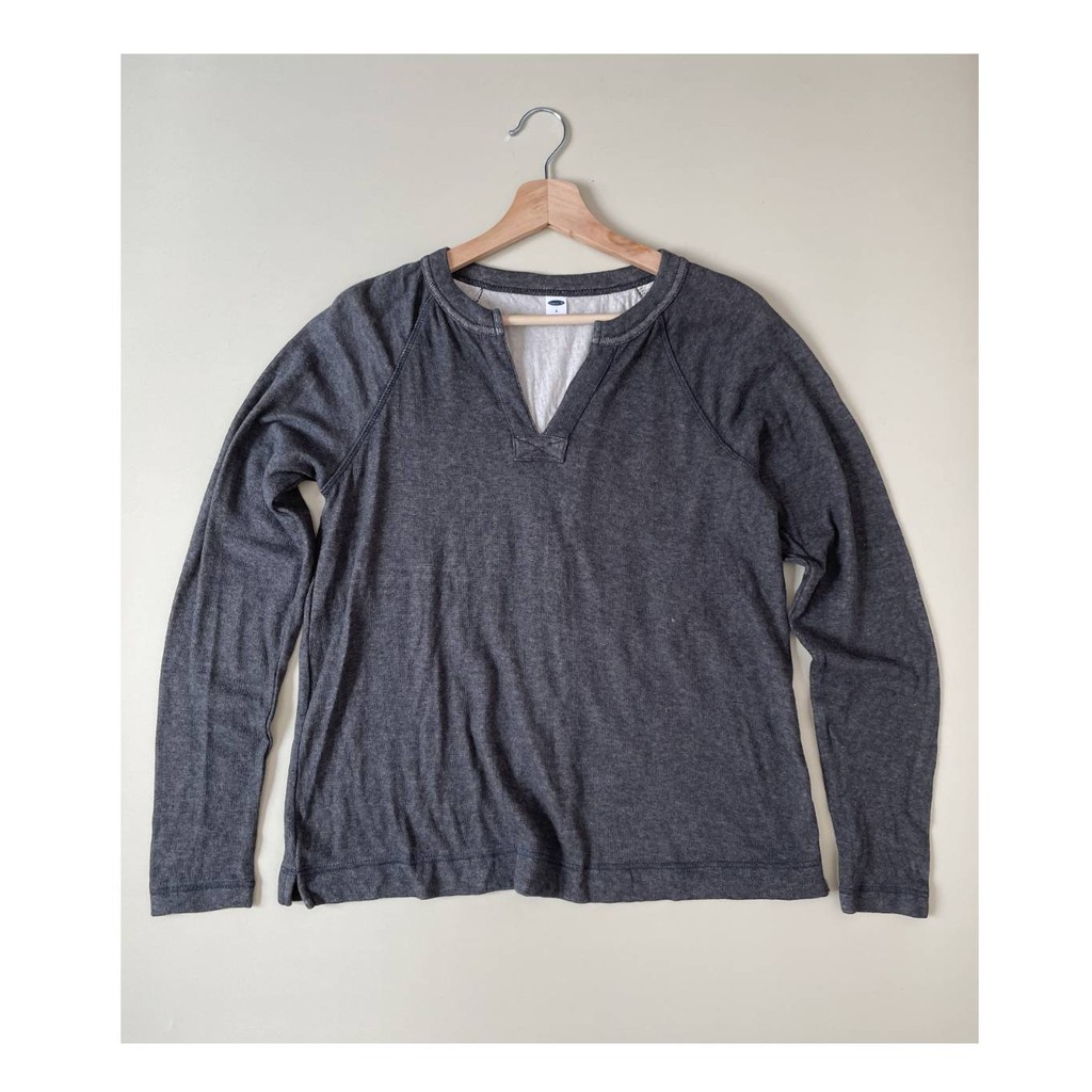 Old NY grey split neck longsleeve marled sweater