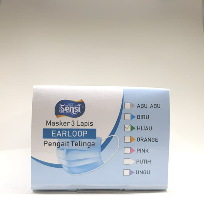 Masker Sensi Earloop 3 ply Hijau isi 40 pcs/box Original - Surgical