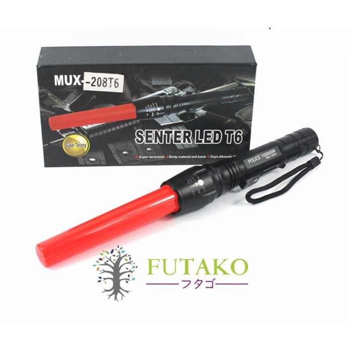 FUTAKO Senter Led T6 Police Swat Flashlight 208T6 LED Putih Gratis 2 Batere dan 2 Casan