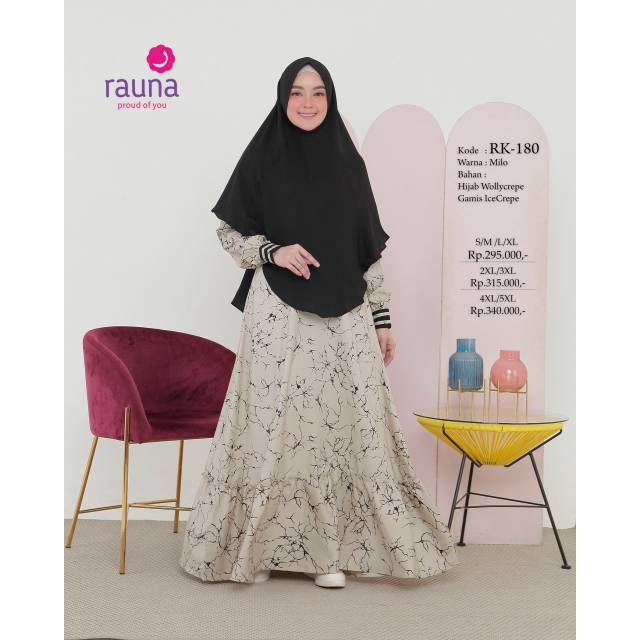 Set Gamis Syar'i Rauna RK 180 Milo 181 Salem 182 Hijau 183 Pink