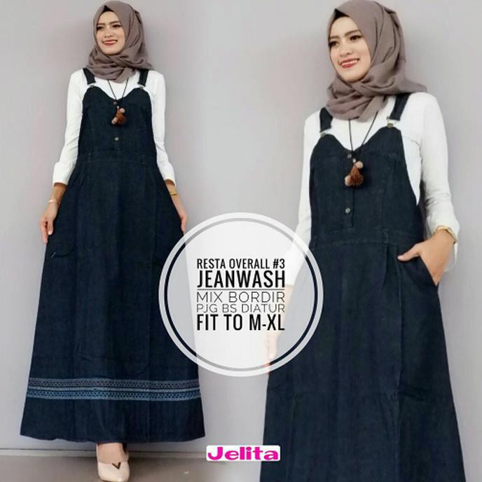 Overall Syar'I Rok Kodok Muslimah Jeanwash Baju Wanita Murah - Hitam, M