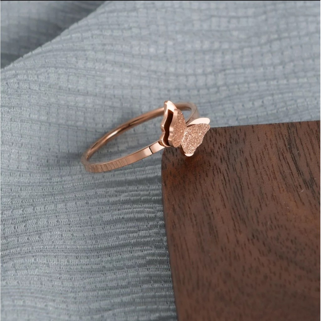 Cincin Titanium Model Kupu-Kupa Rose Gold dan Gold