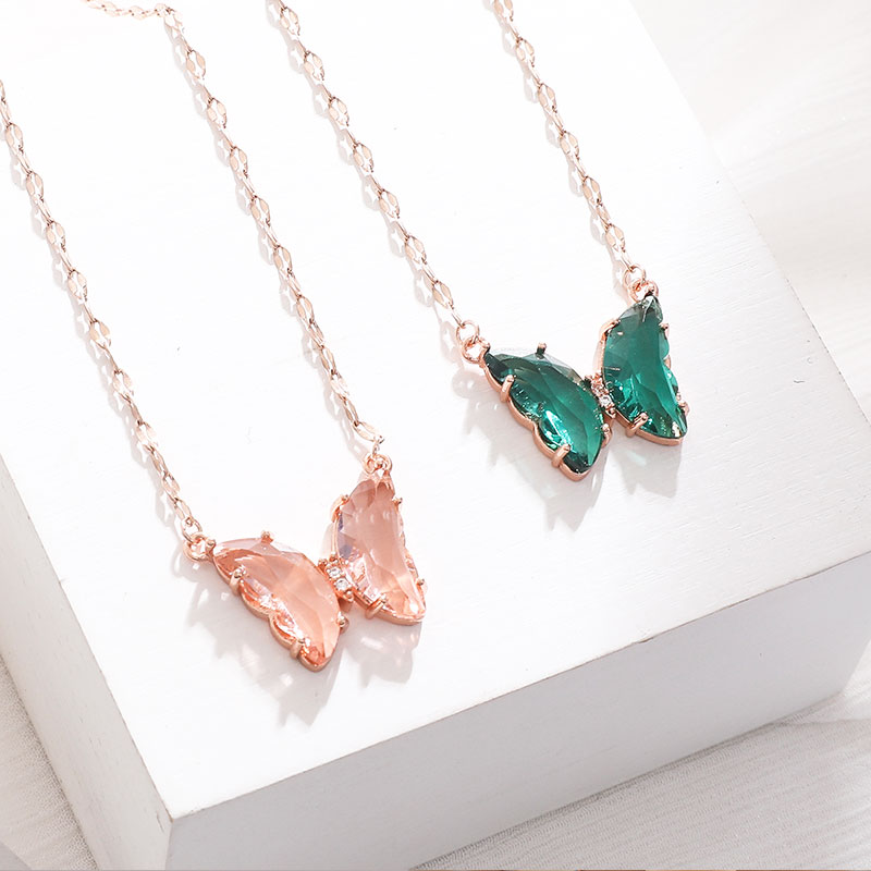 Korean Cute Butterfly Choker Necklaces / Crystal Glass Butterfly Pendant  Clavicle Chain Necklaces