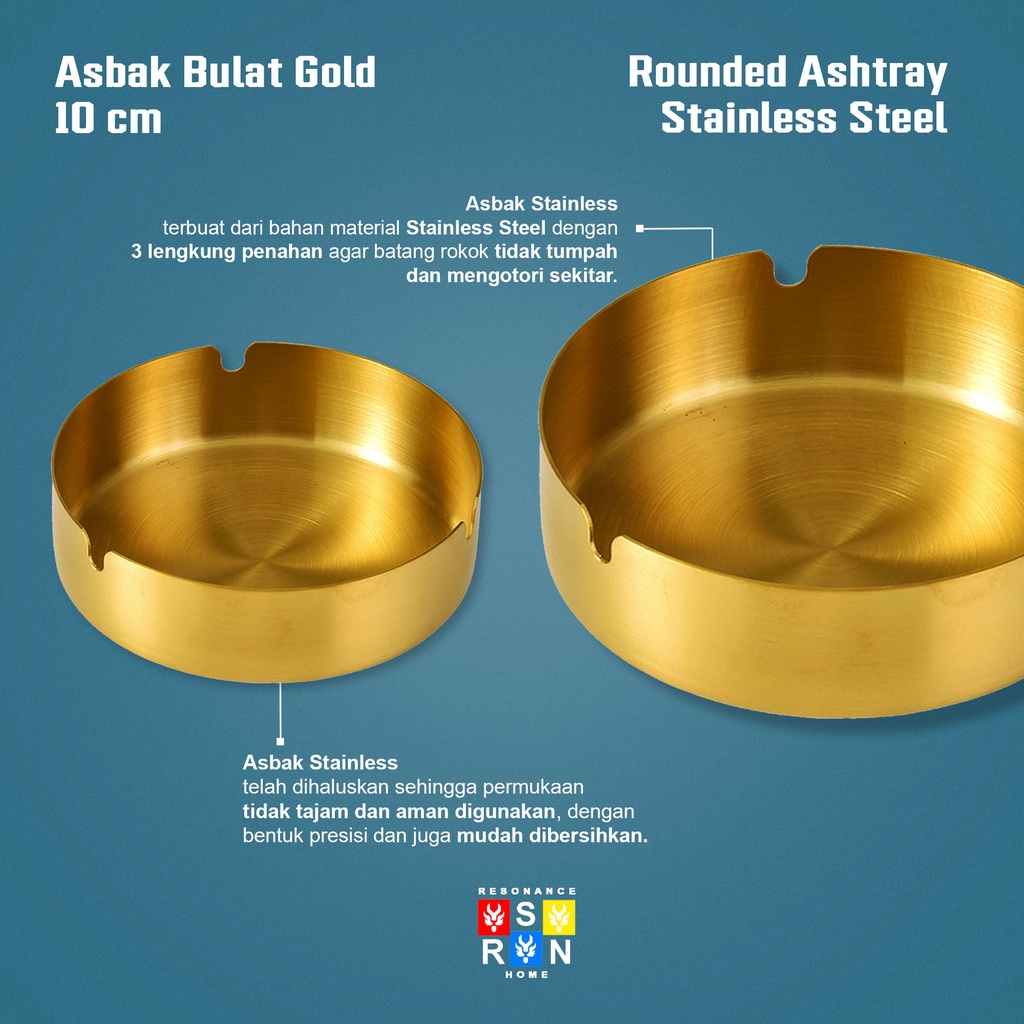 Asbak Bulat Stainless Steel GOLD Diameter 10cm / Ashtray Resonance Home