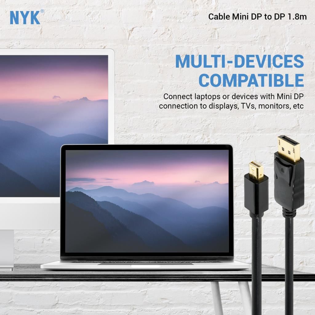NYK Kabel Mini Display Port to Display Port 1.8m - Gold Plate 4K