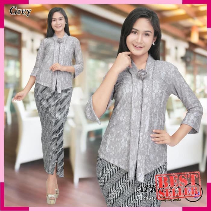 Setelan Kebaya Floy Brokat Rok Wiron Warna Abu / Kebaya Modern