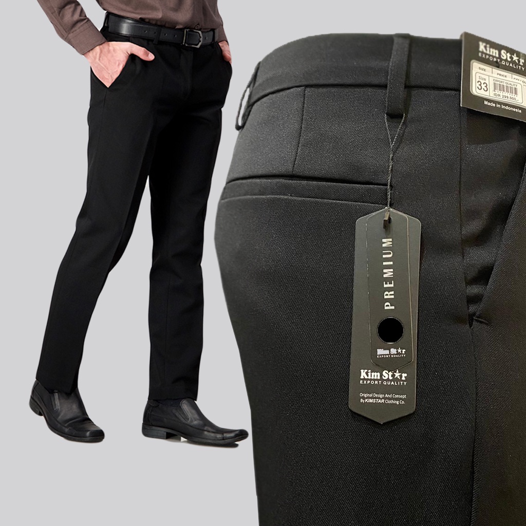 KIMSTAR - Celana Kerja Kantor Formal Bahan Dasar Pria Slimfit Hitam - 27-38