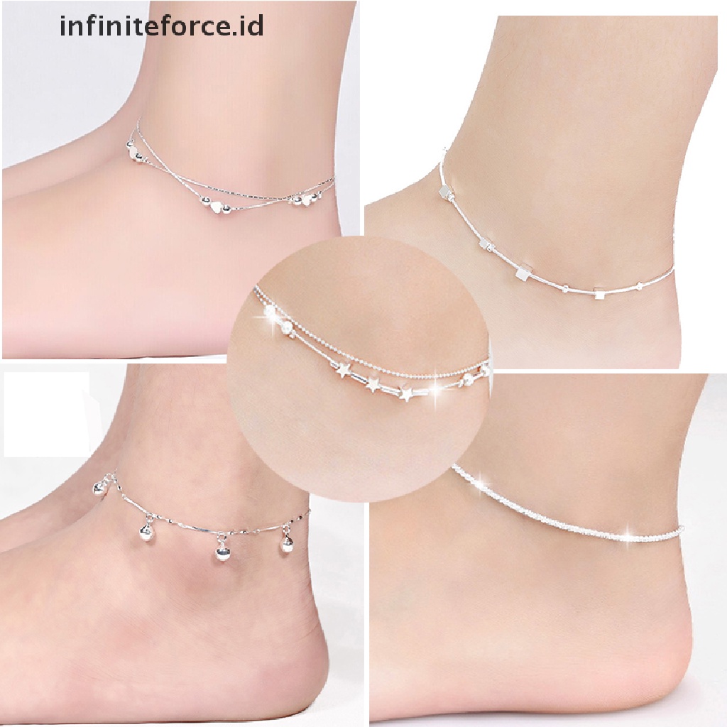 Infiniteforce.id Gelang Kaki Wanita Lapis Silver 925 Desain Hati Untuk Pantai