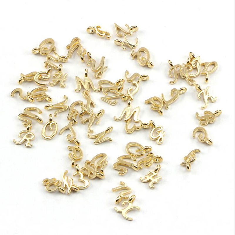 26pcs Liontin Huruf Alfabet A-Z Warna Emas Untuk Membuat Perhiasan