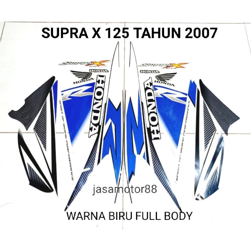 LIS BODY STIKER KOMPLIT FULL BODY SUPRA X 125 TAHUN 2007 WARNA BIRU