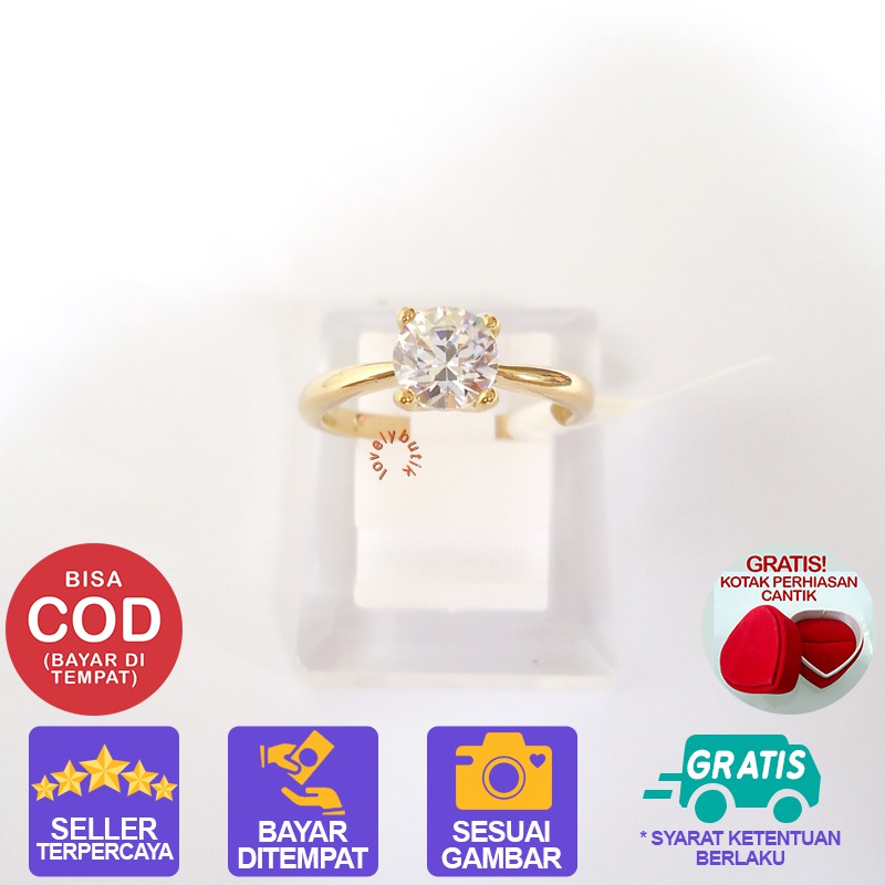 Lovelybutik Cincin Titanium Anti Karat Yuna Cincin Wanita Titanium Model Permata Cubic Zirconia