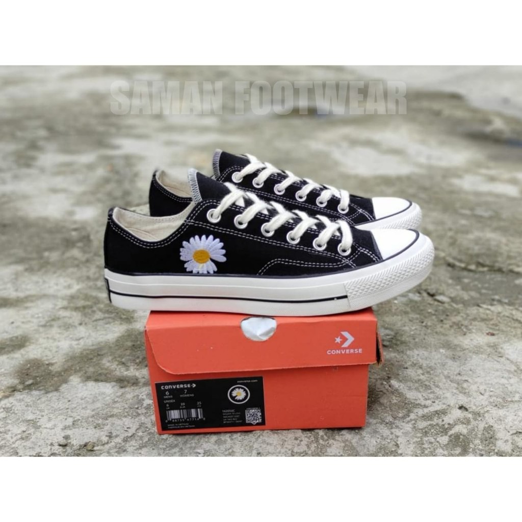 ( PREMIUM ) Sepatu Convs 70s CT Peace Minus One BUNGA High Low Black Egret Flower BNIB-7