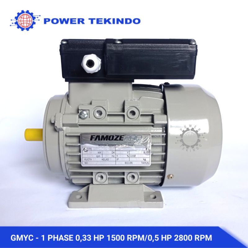 (HEAYV DUTY) Famoze Pro Dinamo 1 Phase 0,33 HP 1400 RPM / 0,5 HP 2800 RPM Elektro Motor GMYC 1/2 PK 