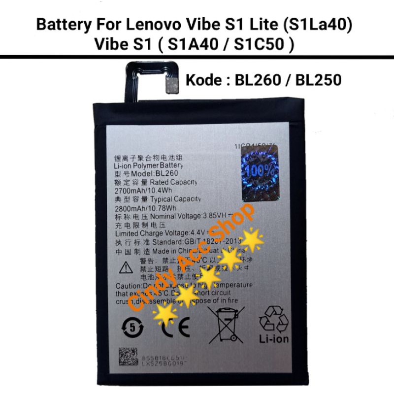 Baterai Batre Lenovo Vibe S1 Lite S1La40 BL260 Vibe S1 BL250 S1A40 S1C50 Original Battery