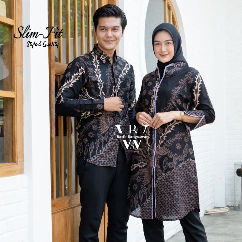 Batik Tunik Couple Modern Set Pakaian Couple Kemeja Batik Panjang Tunik Batik Wanita Batik Couple