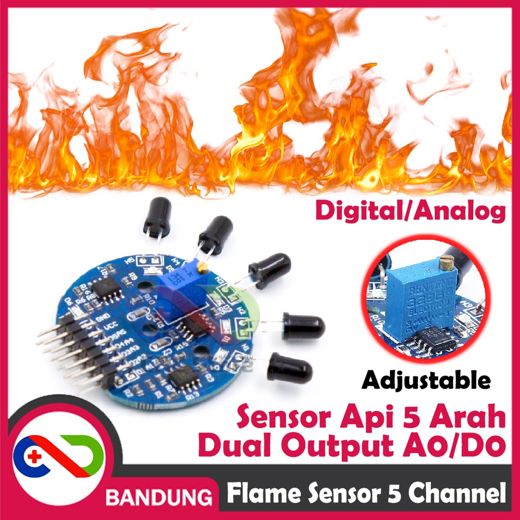 INFRARED IR FLAME SENSOR API 5 ARAH FIRE SENSOR MODULE 5 CHANNEL DUAL OUTPUT ANALOG DIGITAL