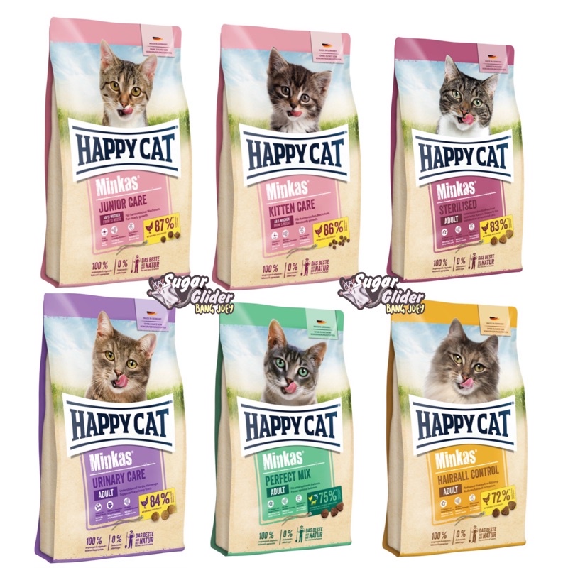 Happy Cat adult Kucing Minkas Kitten junior care urinary hairball control sterilised perfect mix