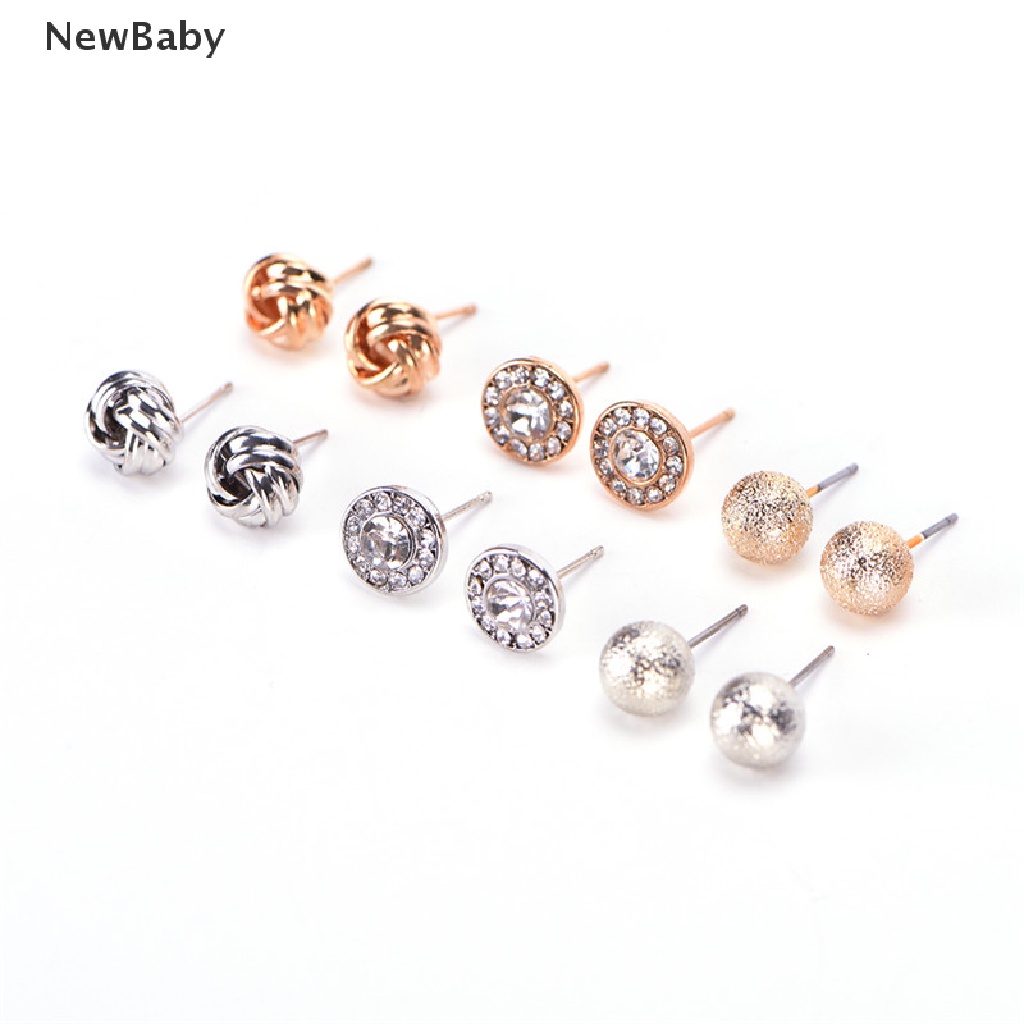 12 Pasang / Set Anting Stud Bentuk Hati Segitiga Aksen Mutiara Kristal Untuk Wanita