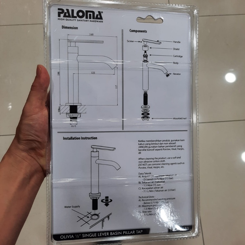 PALOMA FCP 9681 Keran Wastafel Sink Cuci Tangan Basin Meja Kran Air HITAM BLACK MATTE