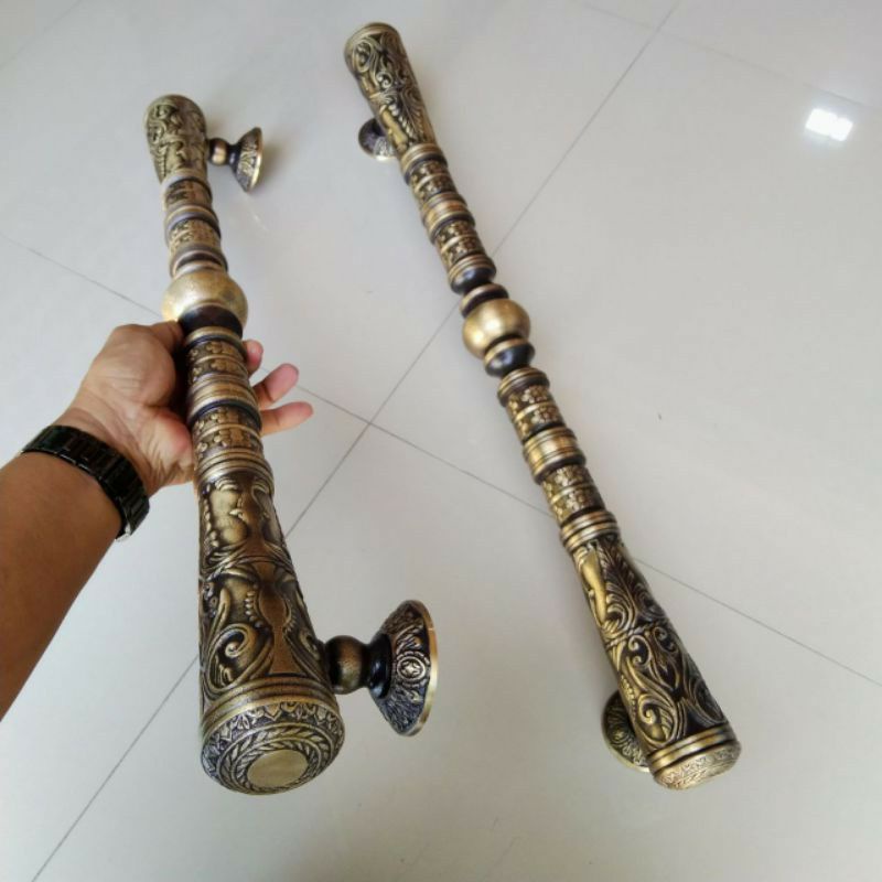 Handle Pintu Rumah Pagar Kuningan Antik Motif Pendopo 75cm