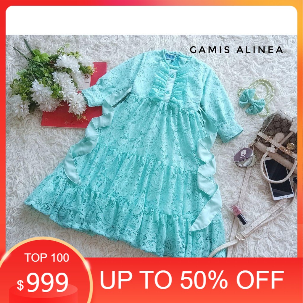 Baju GAMIS ALINEA / GAMIS ANAK PEREMPUAN TERBARU WARNA MINT
