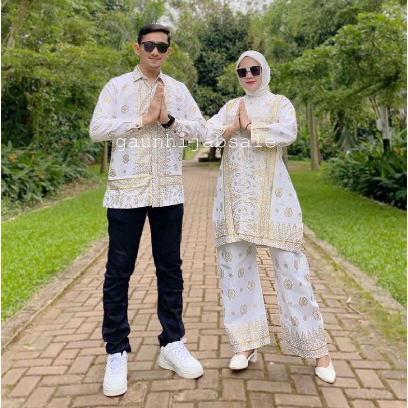 COUPLE CARDIGAN SETCEL OUTER MOTIF SONGKET-Baju Lebaran-Baju Kondangan-Baju Lamaran Putih