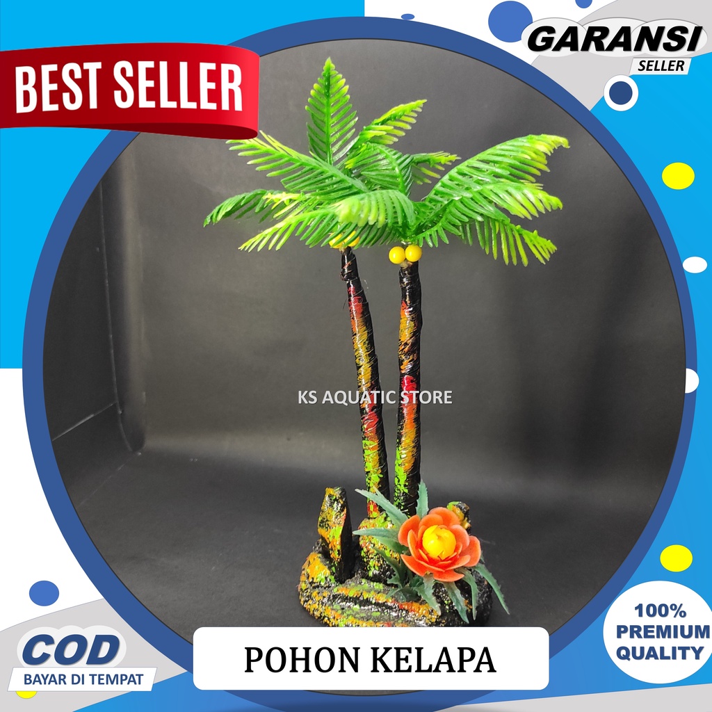 Hiasan Aquarium Nyiur Kelapa l Hiasan Akuarium Tanaman Plastik Pohon Kelapa - Kelapa Kecil