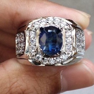 Cincin pria blue safir asli cutting berlian safir biru