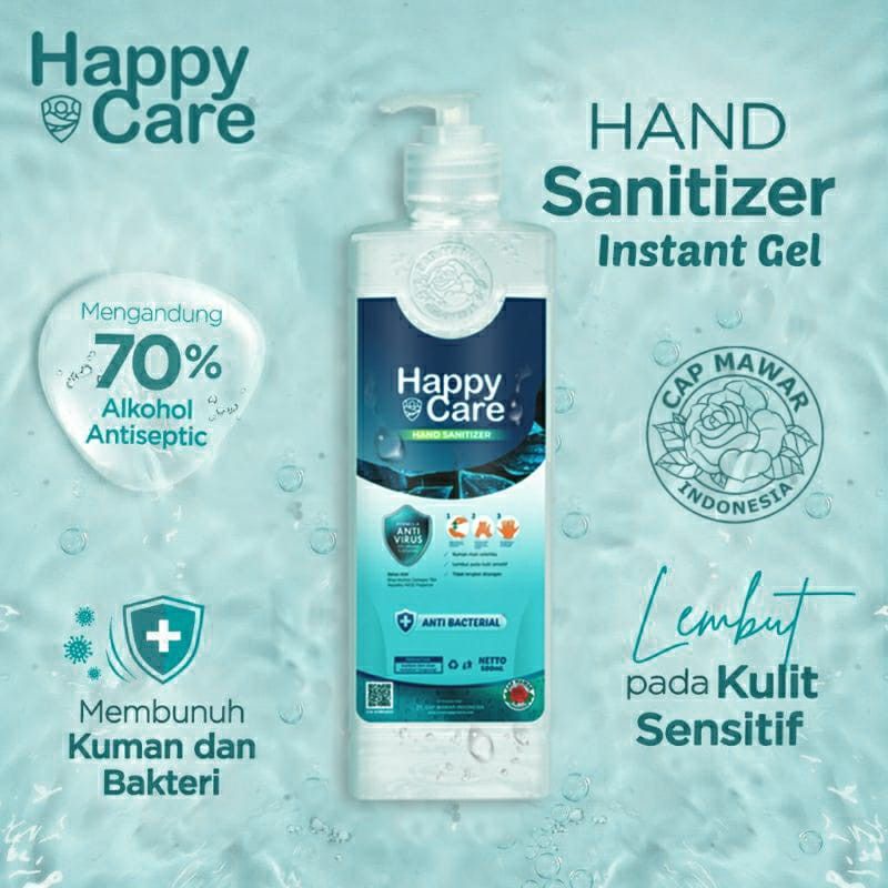 NEW HAND SANITIZER GEL 500 ML IZIN KEMENKES RI HAPPY CARE / HAND SANITIZER GEL / HAND SANITIZER