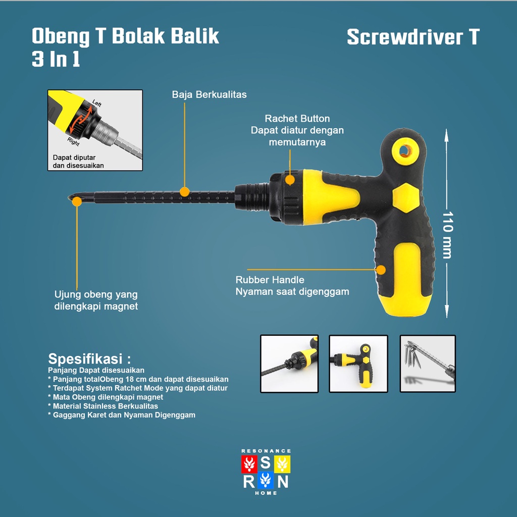 Obeng Bolak Balik Model T 3 IN 1 Repairs Tools Resonance Home