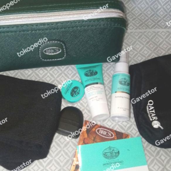 ✾ Amenity Kit BRICS Clutch Travelling by Qatar warna hitam - Hijau, 19X10Cm ➨