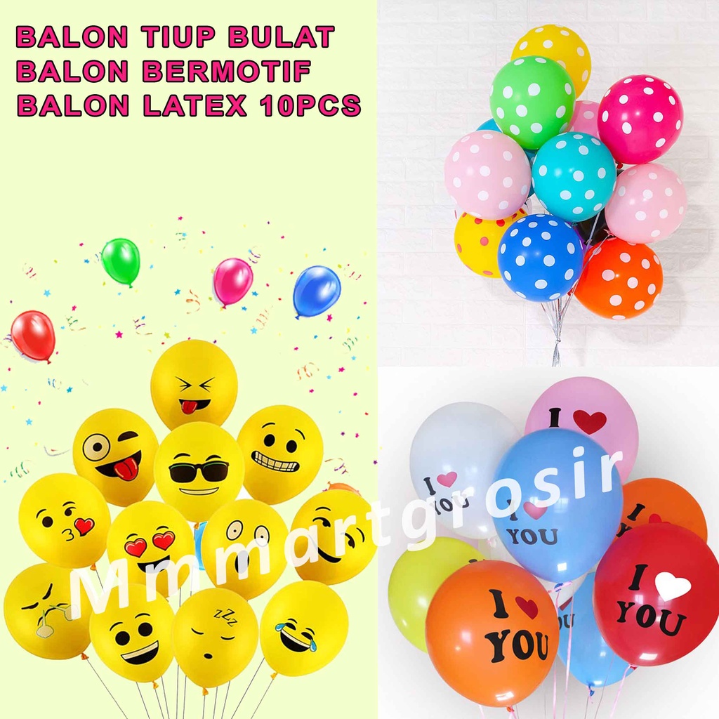 Balon Latex / Balon Tiup Bulat / Balon Bermotif / 1 pack 10pcs