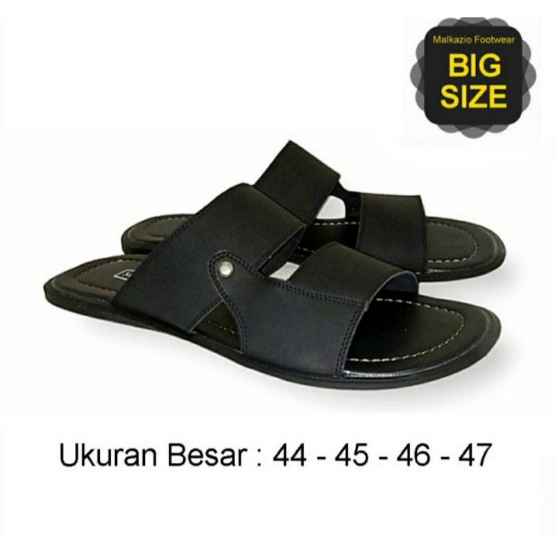 Sandal Slide Pria JUMBO SIZE BESAR / Sandal Kulit Kasual Bapak2 Hitam, 47