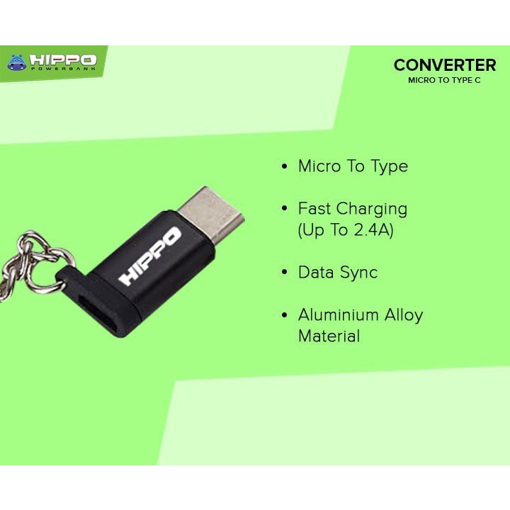 Hippo Adapter Converter OTG MICRO USB FEMALE TO TYPE C MALE Zinc Alloy Adaptor Tipe C Original Ori