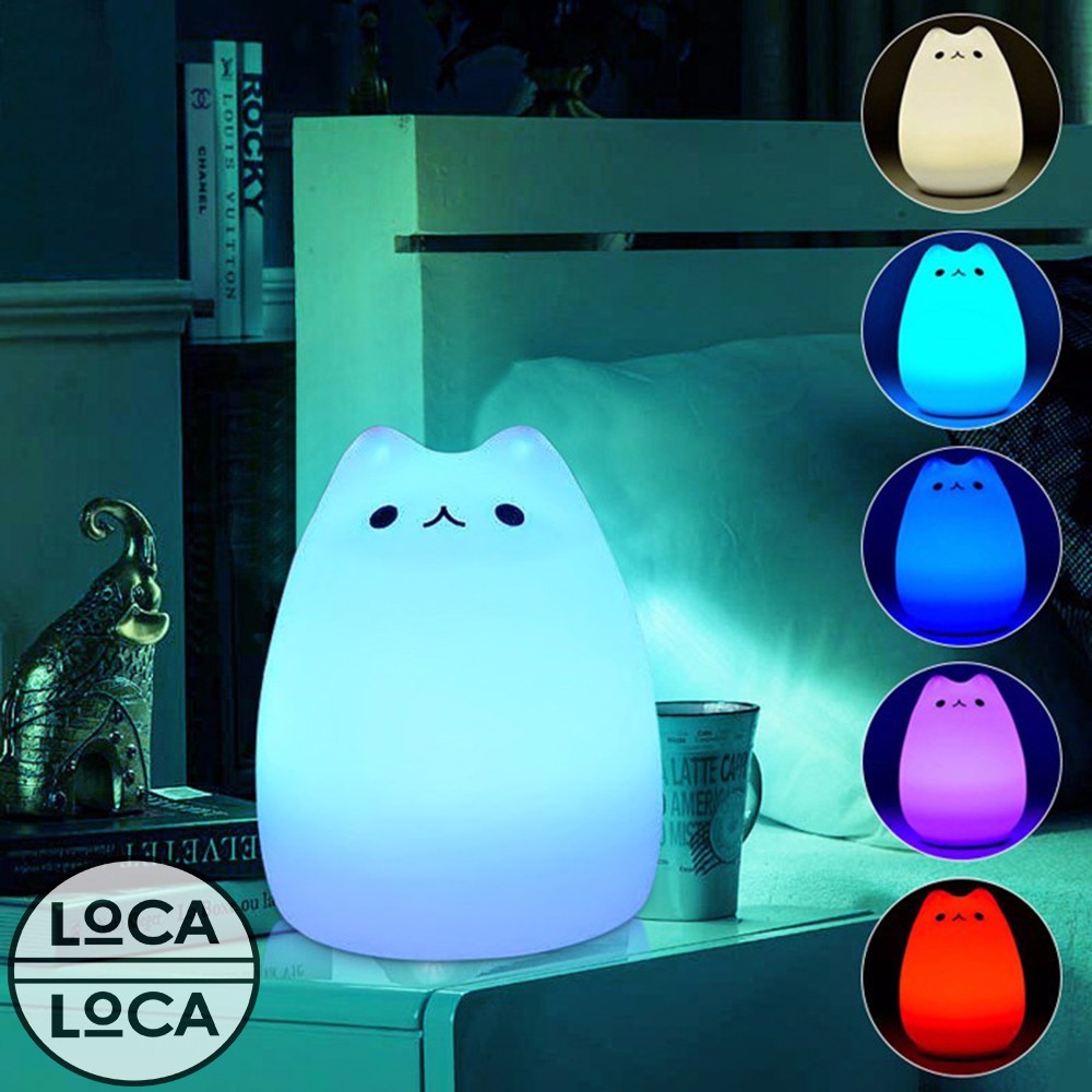 Lampu Tidur Hiasan Kamar Sensor Sentuh Led 7 Warna Model Kucing
