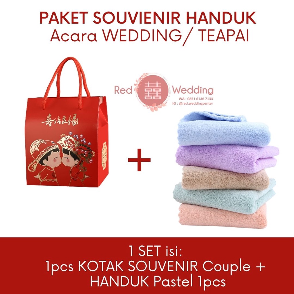 [KOTAK Couple Doll] PAKET HANDUK Pastel/Merah Souvenir Pernikahan Wedding / Teapai / Sangjit - MOHON BACA DESKRIPSI