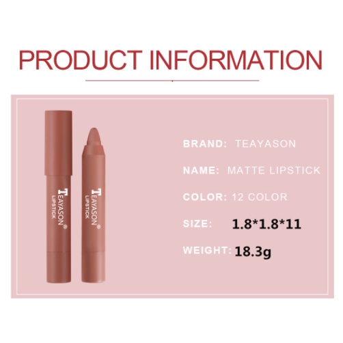 Teayason Crayon Lipstick Non Stick Waterproof Tahan Air Matte Makeup Kosmetik TE001