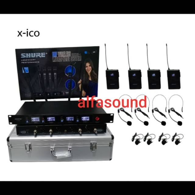 MIC WIRELESS SHURE X ICO 4 CHANNEL 4 CLIP on + 4 headset XICO