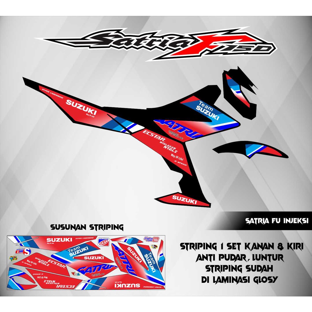 STRIPING STICKER VARIASI SATRIA FU INJEKSI TEAM SUZUKI RACING