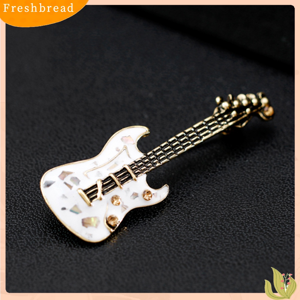 Fresh| Bros Pin Bentuk Gitar Aksen Berlian Imitasi Gaya Vintage Untuk Wanita