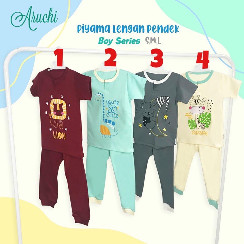 Aruchi Setelan Piyama Polos Sablon Pendek-Panjang / Panjang-Panjang