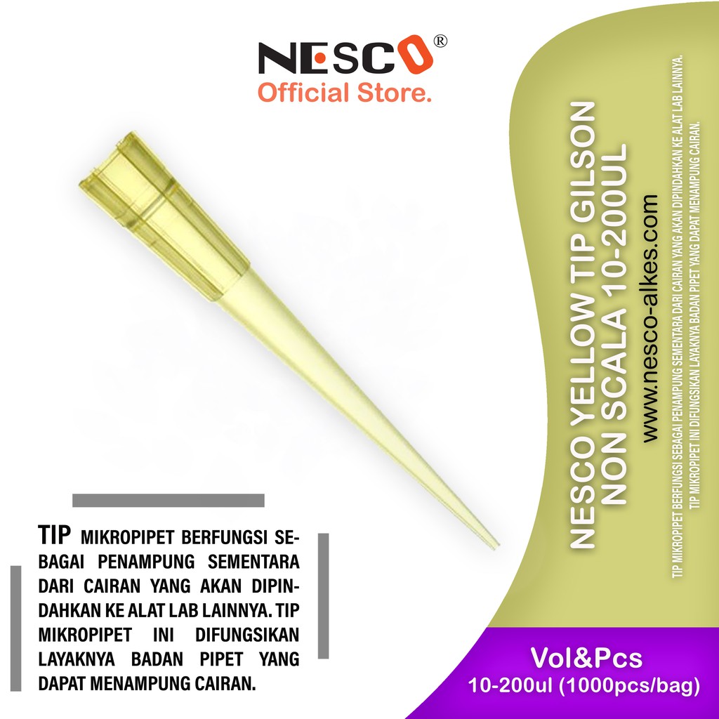 Nesco Yellow Tip Gilson Non Scale 10-200ul, (1000pcs/bag), FM, Best Seller