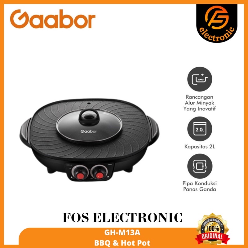 Gaabor GH-M13A Electric BBQ &amp; Hotpot 2in1 Panci Shabu/Panggang Grill dan Shabu Steamboat 2 in 1 Pengaturan Dual