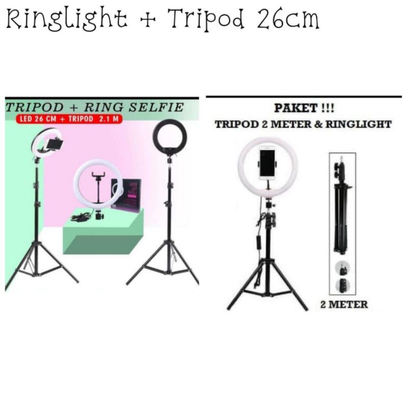 paket Tripod 2 meter+ringlight . tripod 26cm