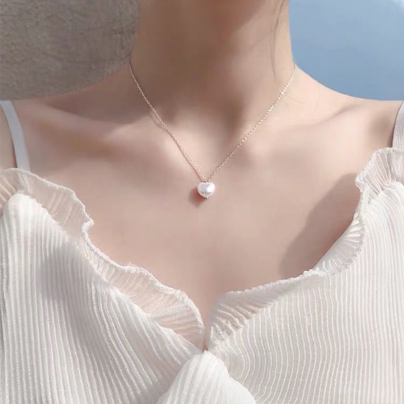 Kalung Rantai Dengan Liontin Mutiara Besar Gaya Korea