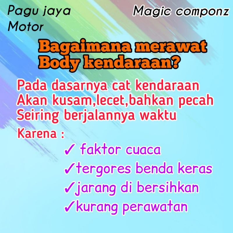 magic compound penghilang baret halus,cat kusam/mati pada body mobil motor dan helm kompon 100g 100gram dan 60g 60gram