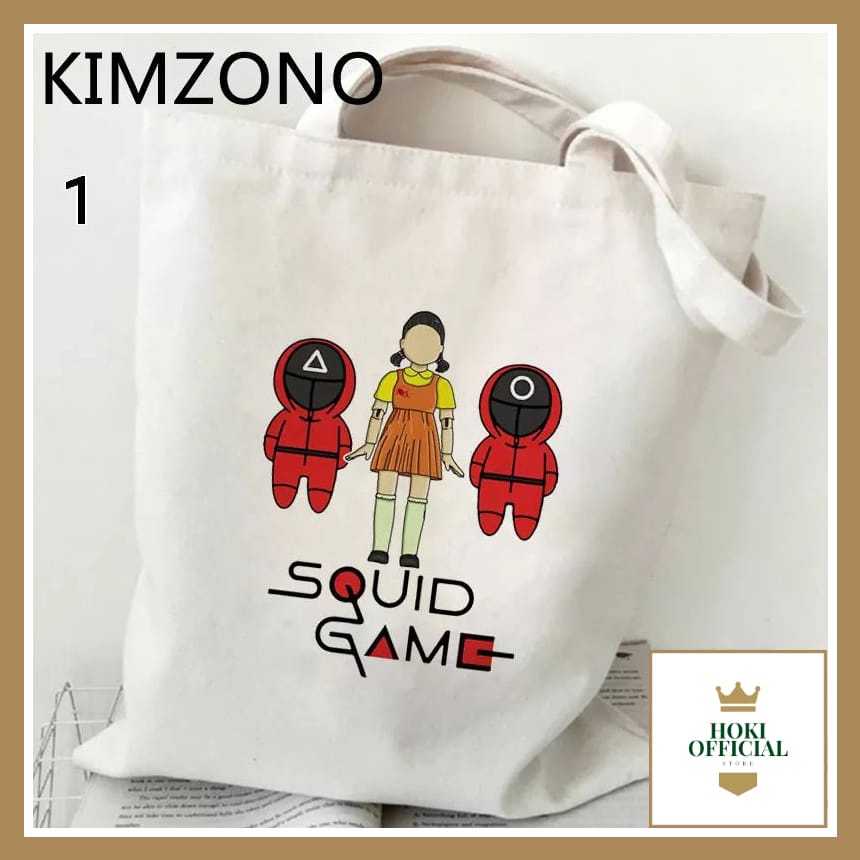 Tas Belanja Game Cumi-cumi Korea Kapasitas Besar Tas Hip Hop Antik Kartun Harajuku Tas Kanvas Tas Bahu Wanita Lucu