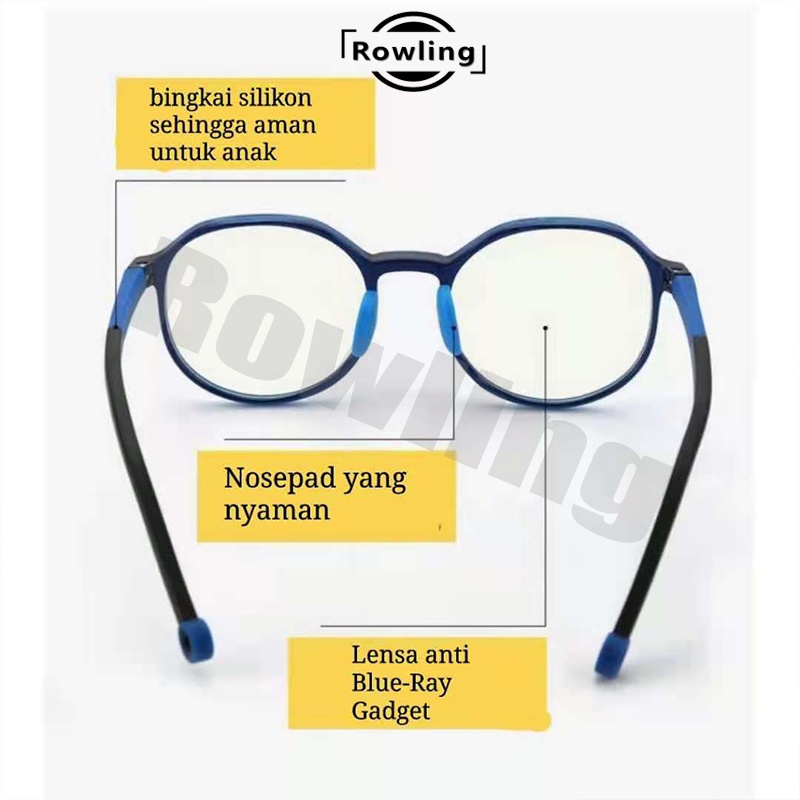 Rowling(ka-74)Kacamata Anak NewTrend Silikon/Fashion Anak Unisex Terbaru anti radiasi  Blue Light Bulat High Quality Import