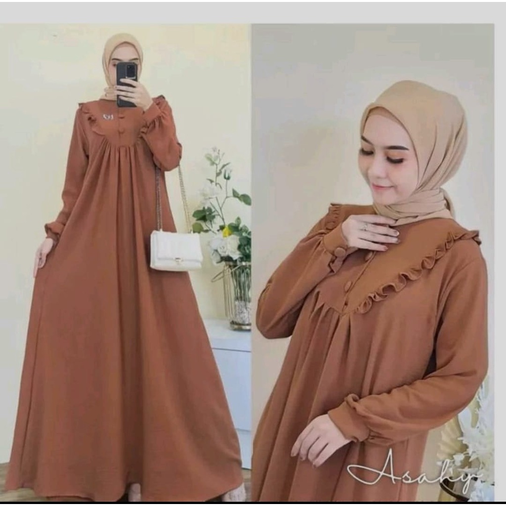 Asahy Dress / Crinkle Airflow / Gamis Wanita Pesta Kondangan Lebaran Terbaru / Long Dress / Dress Maxi / Tunik Midi Terbaru / Gamis Dress Ashay Crinkle Terbaru-6