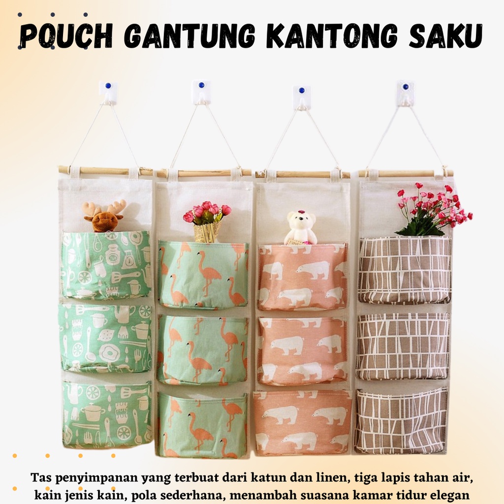 GANTUNG STORAGE BAG GANTUNG 3 SEKAT/ORGANIZER STORAGE BAG GANTUNG KAIN KANVAS